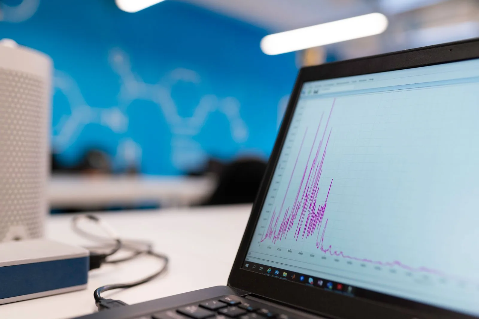 Laptop displaying an analytics graph